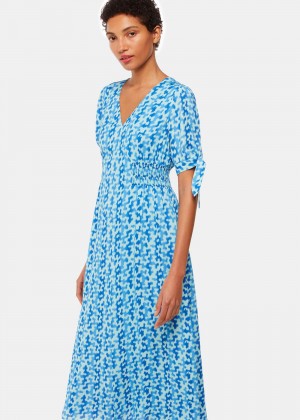 Whistles Hazy Coral Midi Dress Blue / Multicolor | US-43506WYHS