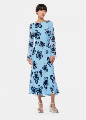 Whistles Hazy Floral Velvet Dress Blue / Multicolor | US-18435ELCN