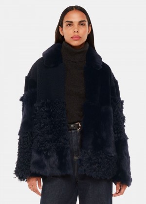 Whistles Hema Shearling Coat Navy / Multicolor | US-87914KXMW