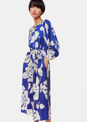 Whistles Hibiscus Print Mabel Dress Blue / Multicolor | US-73904LDRG