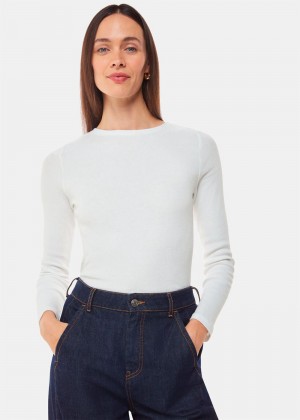 Whistles High Neck Long Sleeve Rib Top White | US-37418WDPL