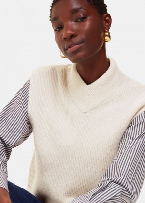 Whistles High V Neck Wool Mix Knitwear White | US-70258YAKH