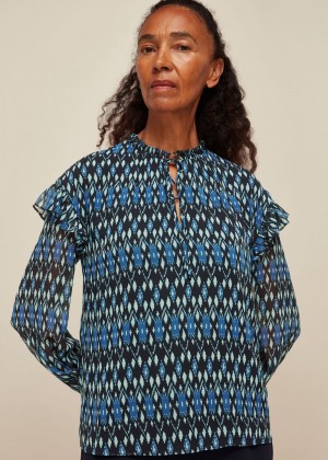 Whistles Ikat Diamond Print Blouse Blue / Multicolor | US-82957FWZG