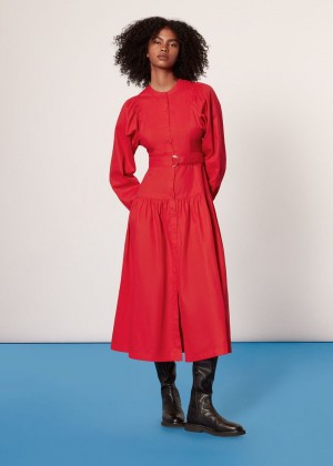 Whistles Ilya Full Sleeve Dress Red | US-58237CYIR