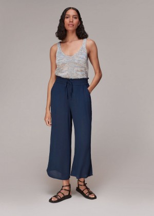 Whistles Imogen Fluid Cropped Pants Navy | US-26519DZFC