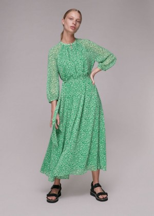 Whistles Indo Floral Trapeze Dress Green / Multicolor | US-89375WDKJ