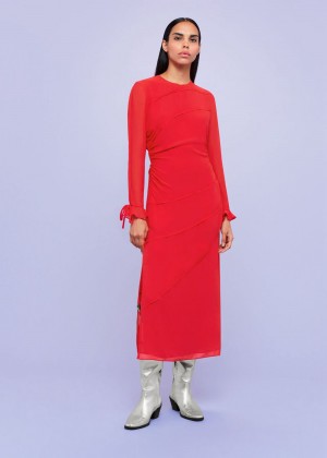 Whistles Inez Seam Detail Silk Dress Red | US-90653JLPD