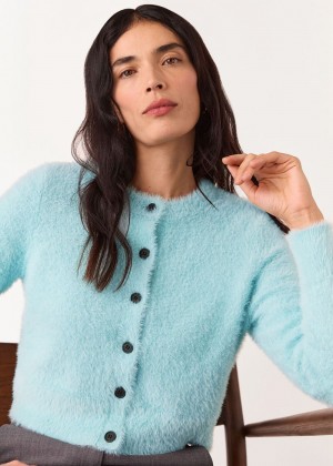 Whistles Isla Cropped Fluffy Cardigan Blue | US-94328ZMPU