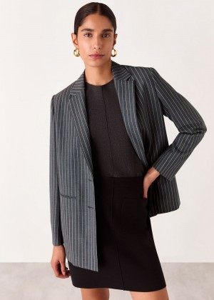 Whistles Isla Pinstripe Wool Blazer Grey / Multicolor | US-41573YHKD