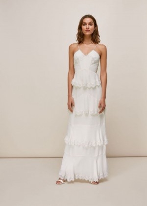 Whistles Isla Tiered Wedding Dress White | US-90817DCLM