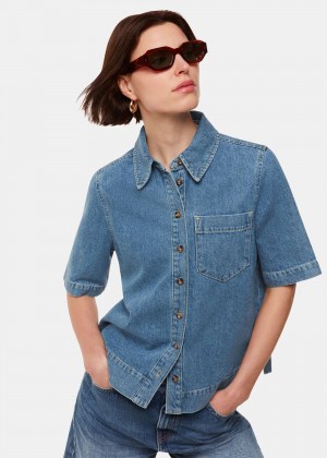 Whistles Jade Short Sleeve Denim Shirts Blue | US-51082TMGX