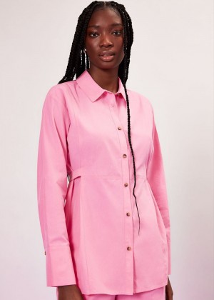 Whistles Janet Tie Shirts Pink | US-36089LDJY