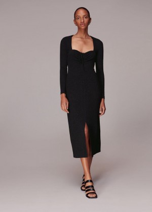 Whistles Jersey Sparkle Tie Midi Dress Black | US-68730YXPU