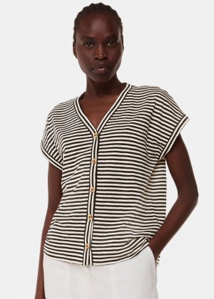 Whistles Jilly Stripe Button Top Black / Multicolor | US-68053STLZ