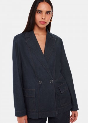 Whistles Joanna Denim Blazer Dark Blue | US-17394FLCU