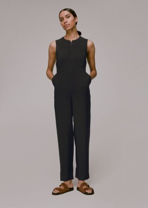 Whistles Josie Zip Front Jumpsuit Black | US-94658WLJG