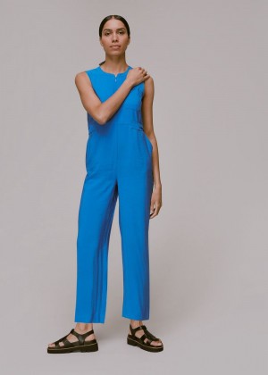 Whistles Josie Zip Front Jumpsuit Blue | US-07218OQTG