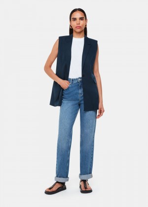 Whistles Joss Sleeveless Blazer Navy | US-41328MOXR