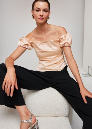 Whistles Julia Bardot Frill Sleeve Top Champagne | US-17902RXTY