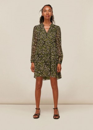 Whistles Jungle Cat Trapeze Dress Khaki | US-14690TJNM