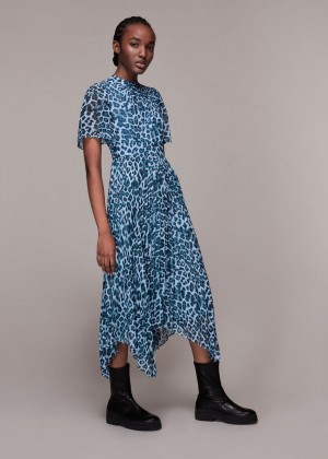 Whistles Jungle Cheetah Pleated Dress Blue / Multicolor | US-63815MKVA