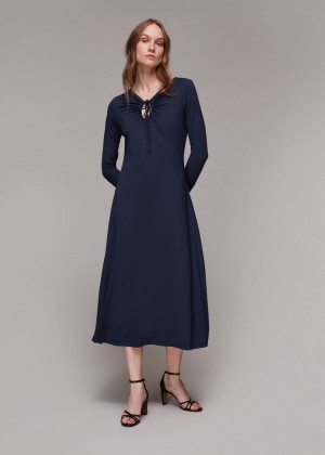 Whistles Keyhole Cutout Jersey Dress Navy | US-82940NUVS