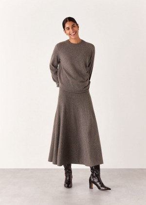 Whistles Knitted Midi Skirts Grey Brown | US-89472QRNS