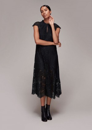 Whistles Lace Detail Trapeze Dress Black | US-37625RDJQ