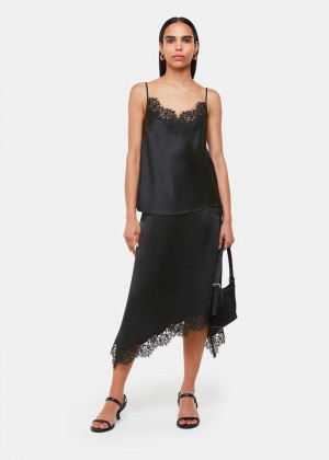 Whistles Lace Trim Midi Skirts Black | US-27536ZQIJ