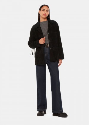 Whistles Lani Tassel Suede Jacket Black | US-71598BYIU