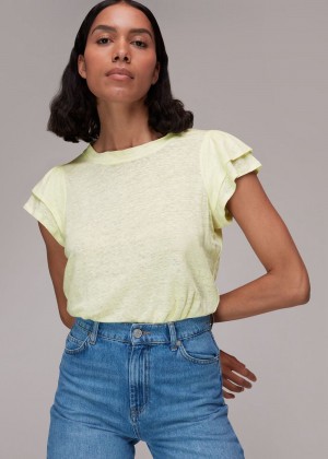 Whistles Laura Linen Frill Sleeve Top Yellow | US-61589FCNB