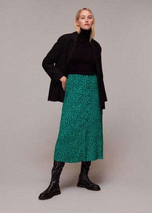 Whistles Lava Spot Button Through Skirts Green / Multicolor | US-81925EDCN