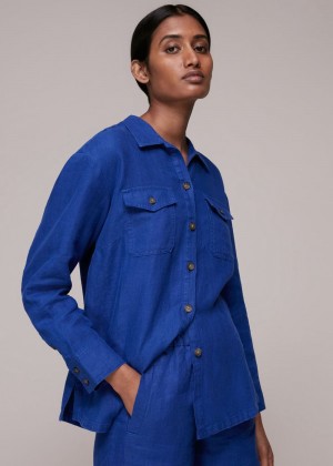 Whistles Layla Linen Shirts Blue | US-19608RTWY