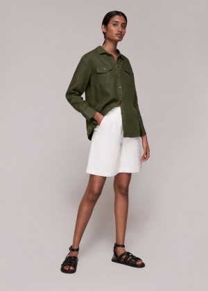 Whistles Layla Linen Shirts Khaki | US-39508PRJC