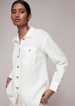 Whistles Layla Linen Shirts White | US-32764SRVL