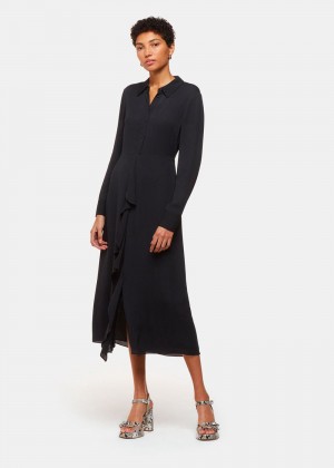 Whistles Lea Ruffle Front Dress Black | US-18674PZEM