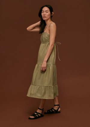 Whistles Leather Dress Green | US-52981CGXA