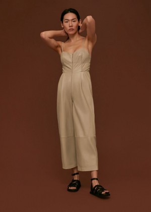 Whistles Leather Jumpsuit Neutral | US-84712NEKV