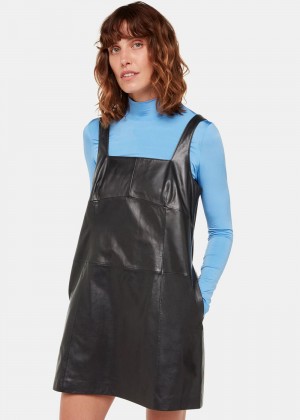 Whistles Leather Pinafore Dress Black | US-29107RVSQ