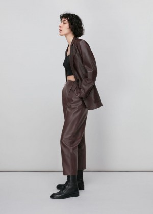 Whistles Leather Tapered Pants Burgundy | US-56914OMFS