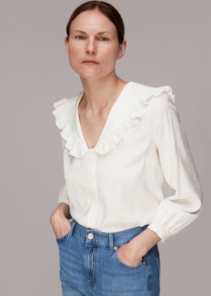 Whistles Lenny Frill Collar Detail Top White | US-68453KNOB