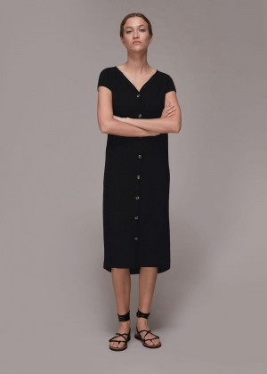 Whistles Leonie Button Through Dress Black | US-46852APXD