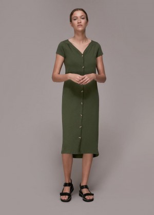 Whistles Leonie Button Through Dress Khaki | US-48695YSFM