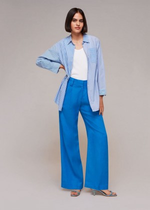 Whistles Leonie Linen Pants Blue | US-13485JDXY