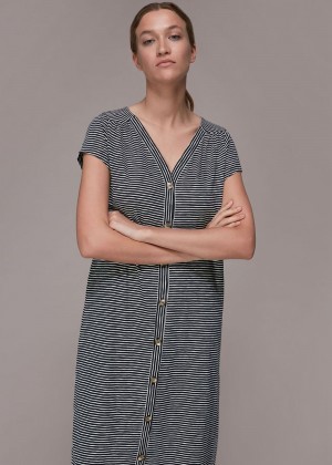 Whistles Leonie Stripe Button Dress Blue / Multicolor | US-14825RAXB