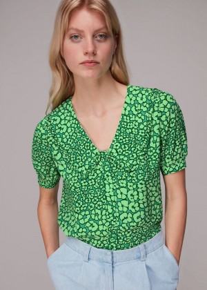 Whistles Leopard Petals Collar Top Green / Multicolor | US-81067SKJR