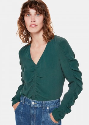 Whistles Lilly Gather Front Top Green | US-54902FGAU