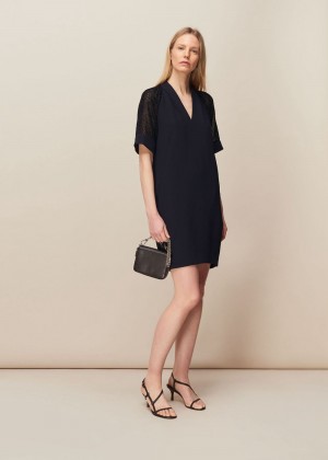 Whistles Lina Animal Dobby Dress Navy | US-23685QIKV