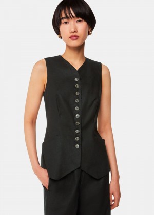 Whistles Lindsey Linen Blend Vest Black | US-49685PWCI