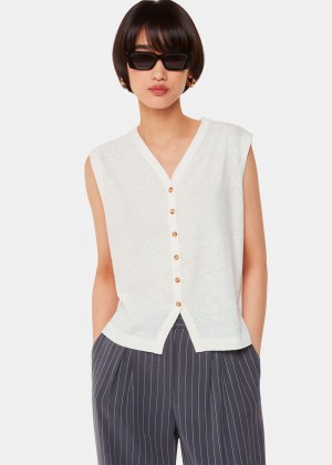 Whistles Linen Button Front Tank Top White | US-43826NFRT